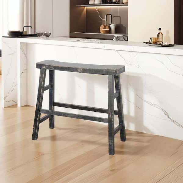 Rena Rustic Black Bench with Bar Height and Angled Legs 33 in.
