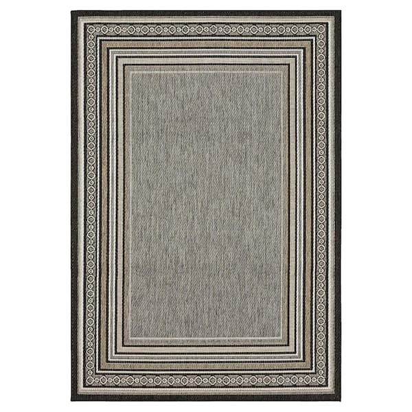 Mohawk Home Seaside Border Dark Grey 8 ft. x 10 ft. Geometric Indoor/Outdoor Area Rug