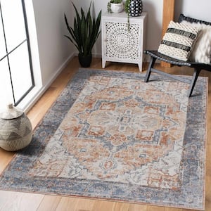 Hera 5 ft. X 7 ft. Blue, Orange, Beige, Mustard Traditional Medallion Vintage Persian Style Machine Washable Area Rug