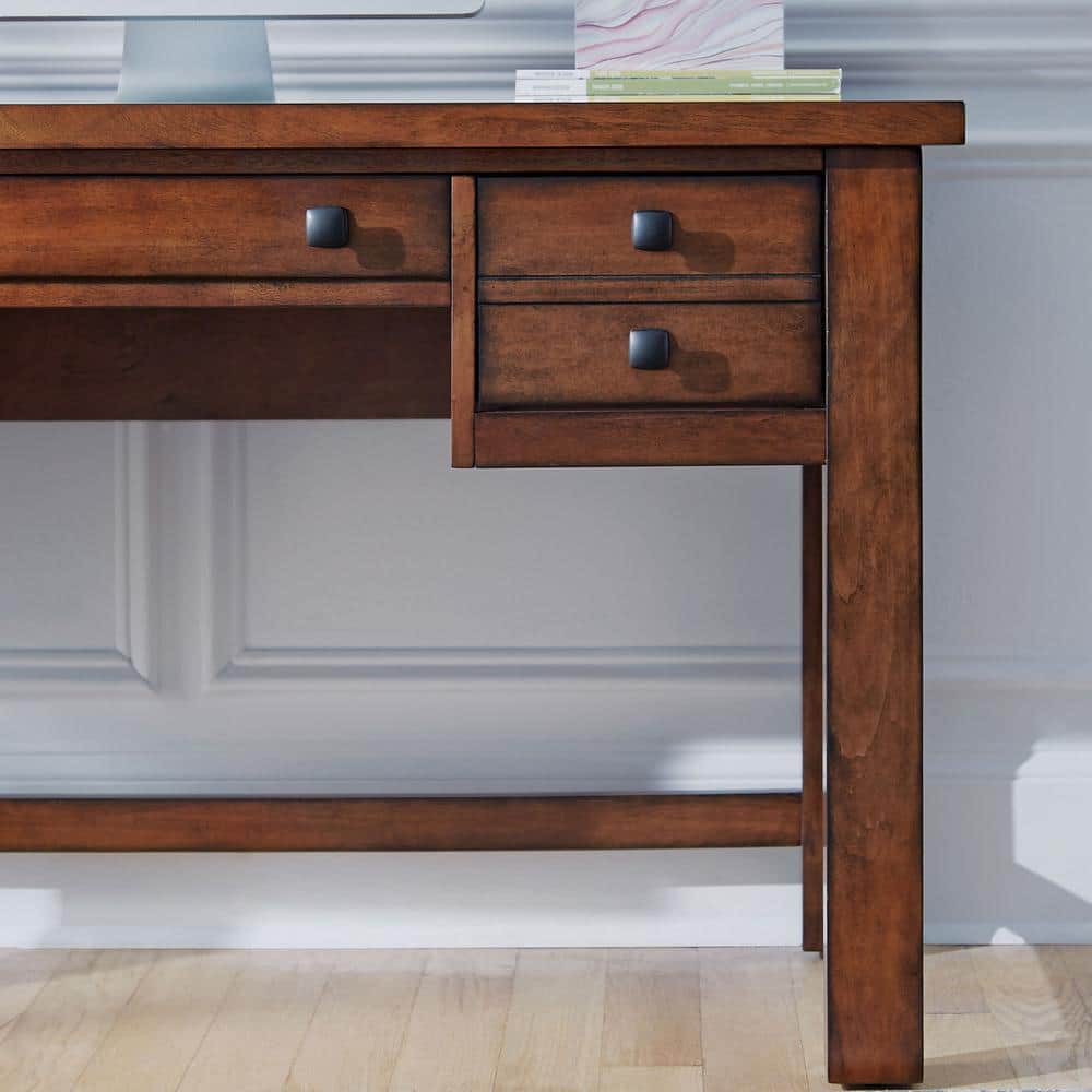 Tahoe Aged Maple Executive Desk with Keyboard Tray and Drawers