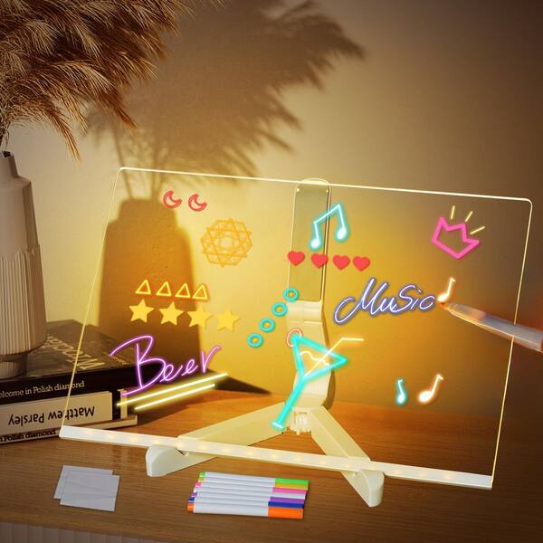 Acrylic LED Light Up Dry Erase Board with 7 Colorful Markers and