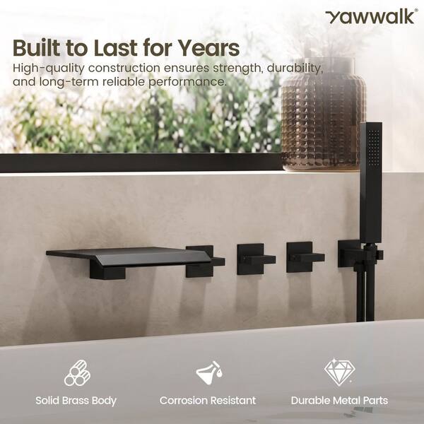YAWWALK 3-Handle Wall Mount Waterfall Roman Tub Faucet 5.6 GPM
