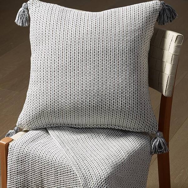 LR Home Lines and Stripes Gray Solid Hypoallergenic Polyester 18 in. x 18 in. Throw Pillow
