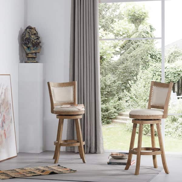 Melrose 29 in. Driftwood Wire-Brush Wood Frame Bar Stool