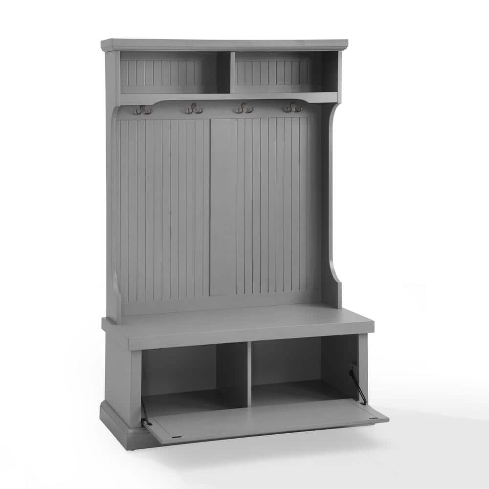 Distressed Gray Coastal Hall Tree with Storage and Hooks
