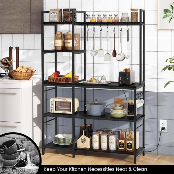 Costway Black 5-Shelf Metal 42 in. W Baker's Rack with 10 S-Shaped