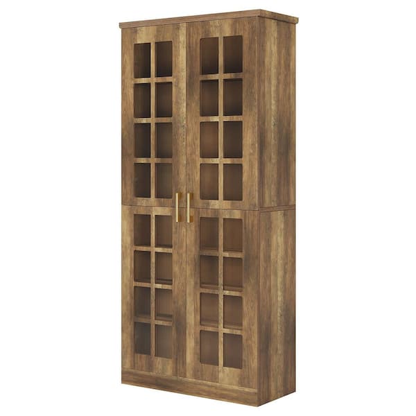 71 in. H x 31.5 in. W Brown Engineered Wood Tall Shoe Storage Cabinet, 8-Tier Modern Entryway Shoe Rack with Doors