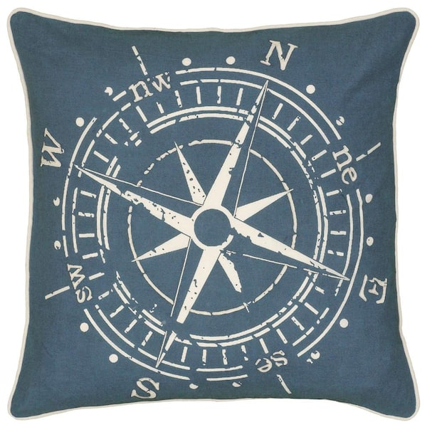 Unbranded Navy/Beige Compass Designed Cotton Poly Filled 18 in. X 18 in. Decorative Throw Pillow