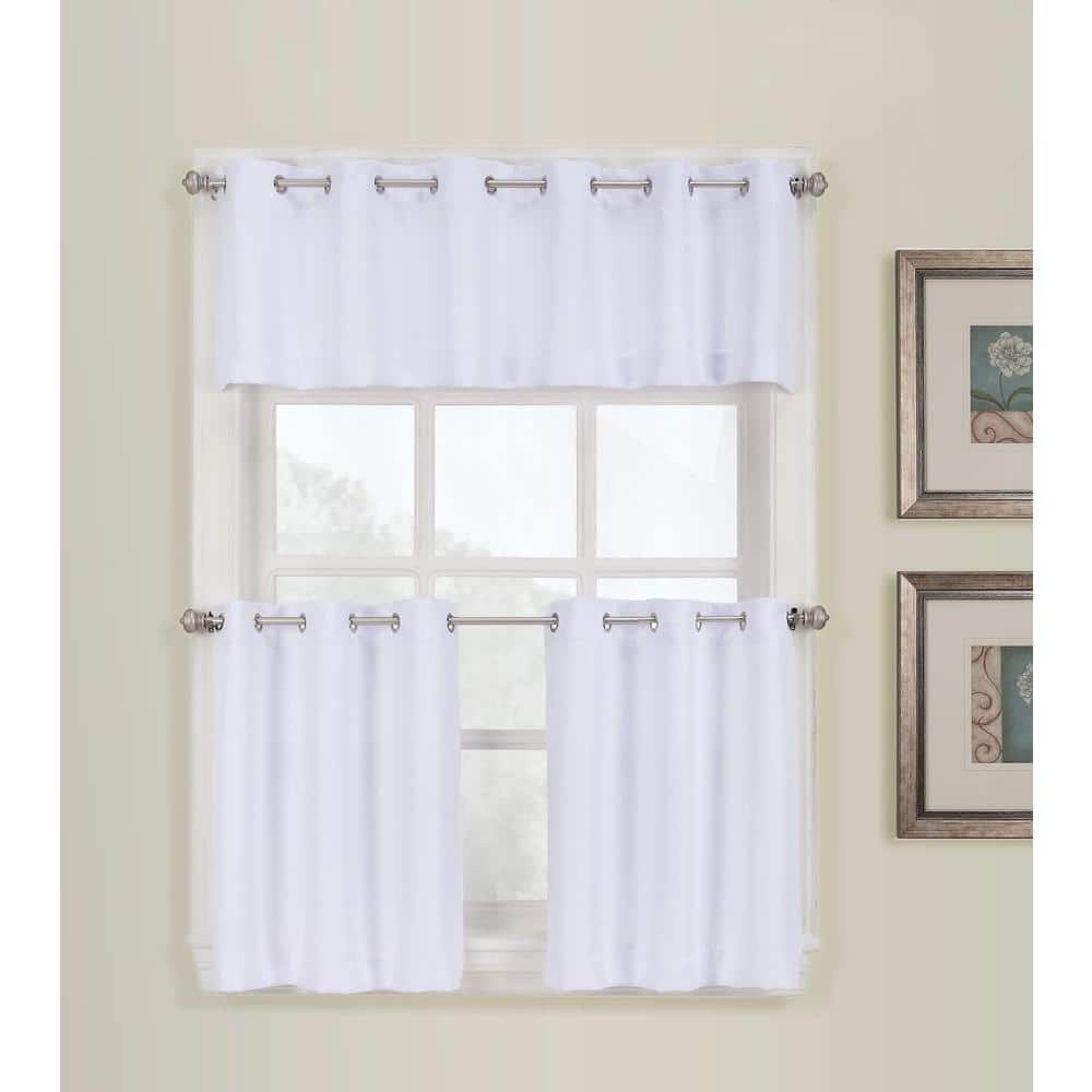 White Semi-Sheer Polyester Kitchen Tier Curtains, 56" x 24"