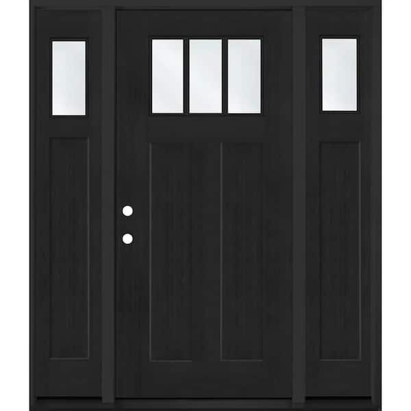 Regency 64 in. x 80 in. 1/4 TopL 3SDL Clear Glass RHIS Onyx Fir Fiberglass Prehung Front Door w/12in-1/4Top SLs 6-9/16
