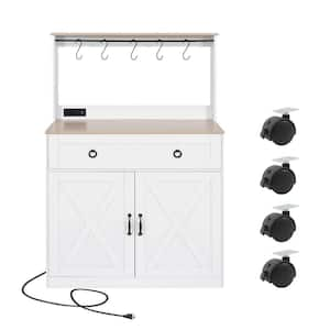 35-in W x 16-in D x 52-in H Ready to Assemble Removable Kitchen Sideboard Pantry in White with Cup Holders and Storage