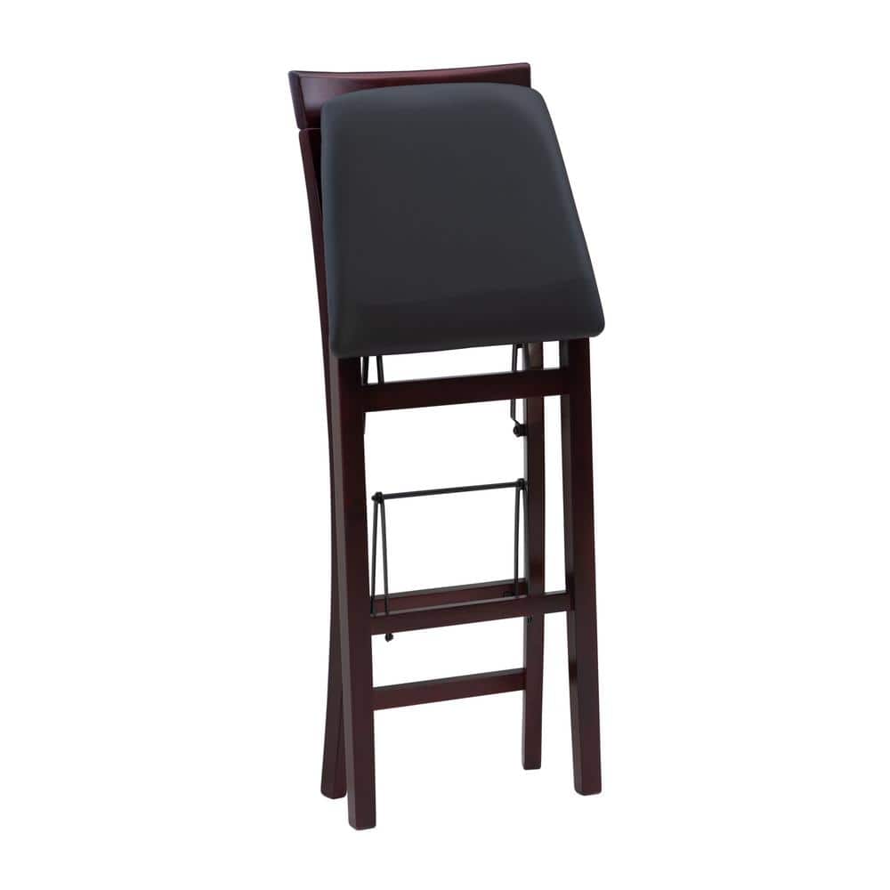 Merlot Wood and Dark Brown Faux Leather 30" Folding Barstool
