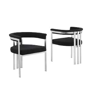 Raymond Black Color Matte Brushed Chrome Base Boucle Fabric Side Chair Set of 2