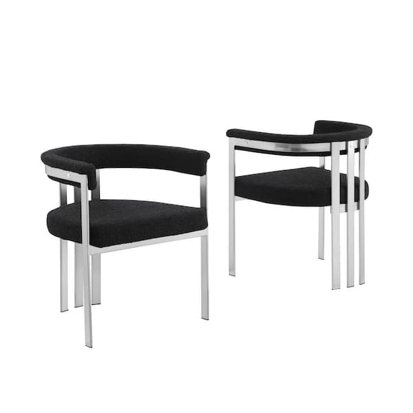 Best Quality Furniture Raymond Black Color Matte Brushed Chrome Base Boucle Fabric Side Chair Set of 2