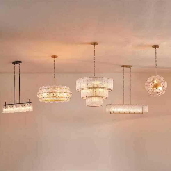 KAWOTI 8-Light Distressed Gold 3-Tiered Chandelier Light Fixture