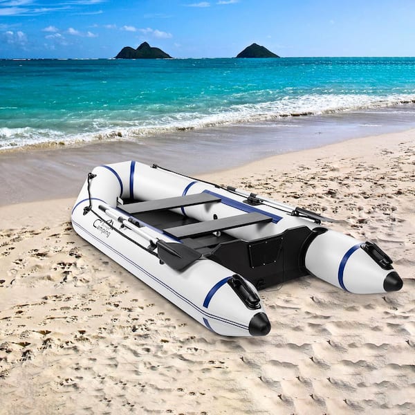 Campingsurvivals 10ft Portable Inflatable Assault Boat,Fishing Boat Kit,  Max Load 600 lbs, Gray/White/Black