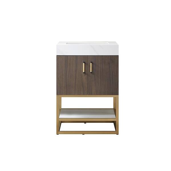 ROSWELL Toledo 24 in. W x 22 in. D x 34 in. H Bath Vanity in Dark Walnut with White Composite Stone Top