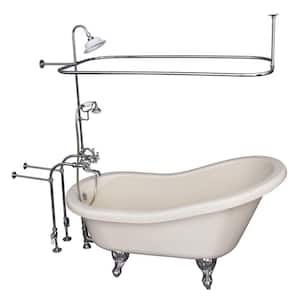 5 ft. Acrylic Ball and Claw Feet Slipper Tub in Bisque with Polished Chrome Accessories