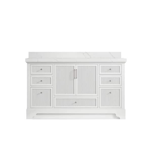 Willow Collections Alys 60 in. W x 22 in. D x 36 in. H Single Sink Bath Vanity in White with 2" Calacatta Laza Quartz Top