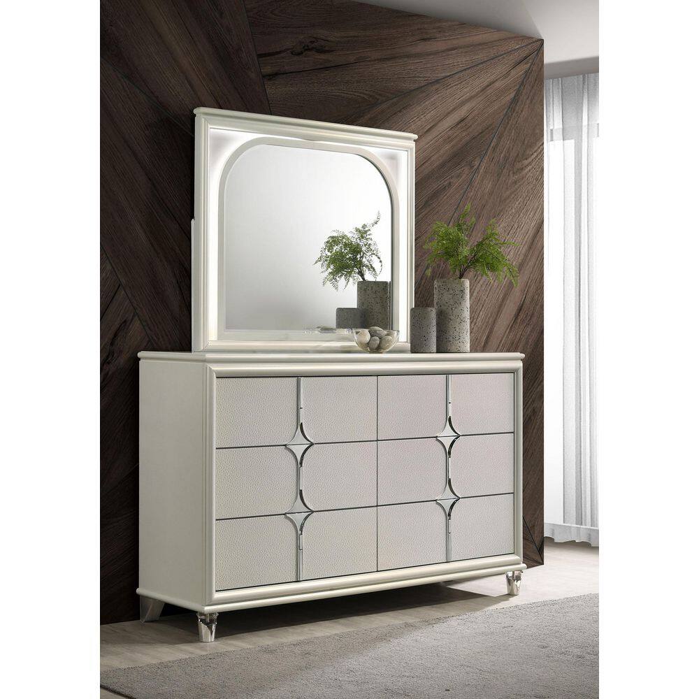Olivia Pearl White 6-Drawer 63.5 in. Dresser with Mirror