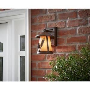 Lodge 9 in. 1-Light Weathered SpruceOutdoor Wall Mount Lantern