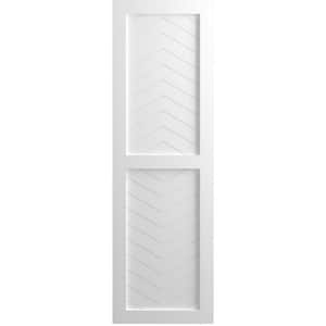 12 in. x 25 in. Flat Panel True Fit PVC Two Panel Chevron Modern Style Fixed Mount Shutters Pair in Unfinished