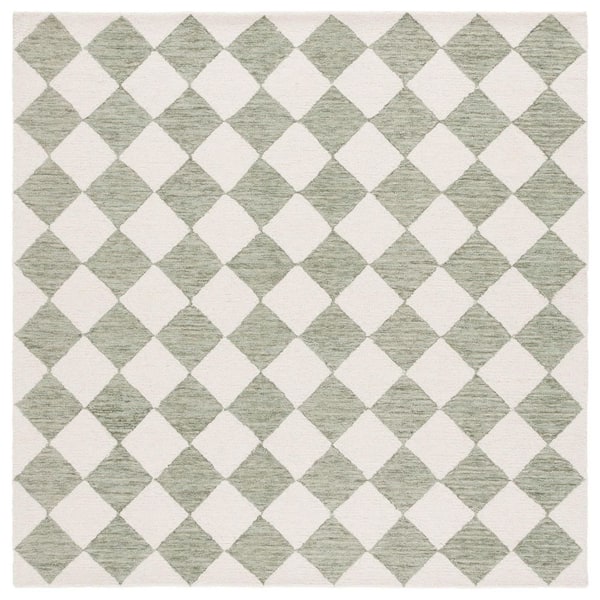 Ebony 4 ft. x 4 ft. Sage/Ivory Checkered Square Area Rug
