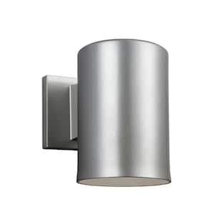 Outdoor Cylinder Collection 1-Light Painted Brushed Nickel Outdoor Wall Lantern Sconce
