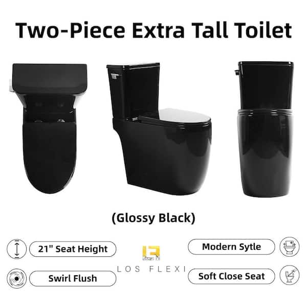 Los Flexi 21 in. Extra Tall Toilet 2-Piece, Glossy Black, 1.28 GPF