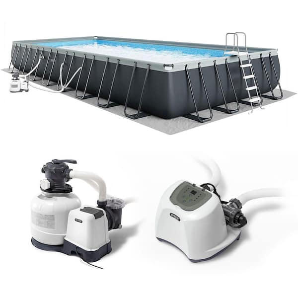 32 ft. x 16 ft. Rectangular 52 in. Deep Metal Frame Pool Set with Krystal Clear Saltwater System