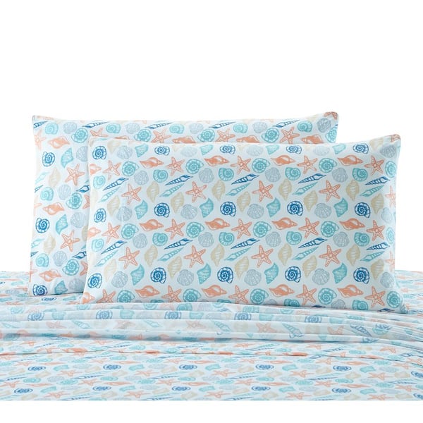 Harper Lane Beach Seashells 4-piece White Microfiber Queen Sheet Set