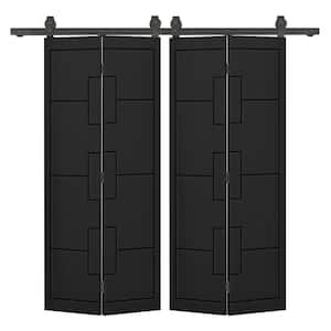 44 in. x 80 in. Black Painted MDF Modern Bi-Fold Double Barn Door with Sliding Hardware Kit