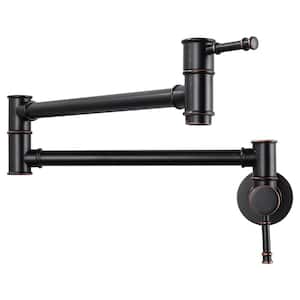 Wall Mounted Folding Pot Filler with Double-Handle Stretchable Kitchen Sink Faucet in Oil Rubbed Bronze
