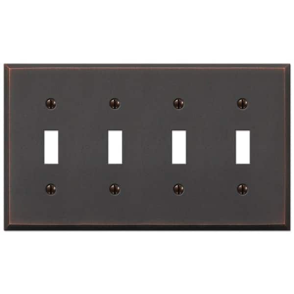 AMERELLE Manhattan 4 Gang Toggle Metal Wall Plate - Aged Bronze