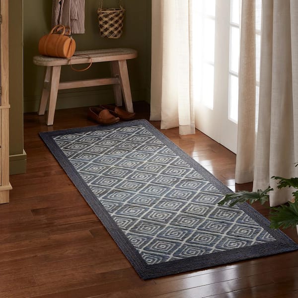Nalani Textured Diamond 100% Jute Blue 2.5 ft. x 7 ft. Runner Rug