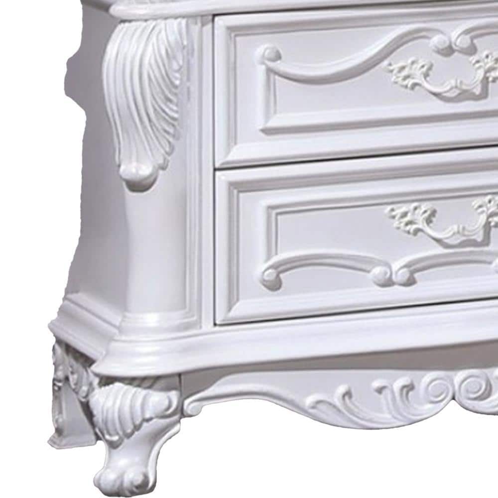 Venta White Solid Wood 3 Drawer Nightstand with Carved Details
