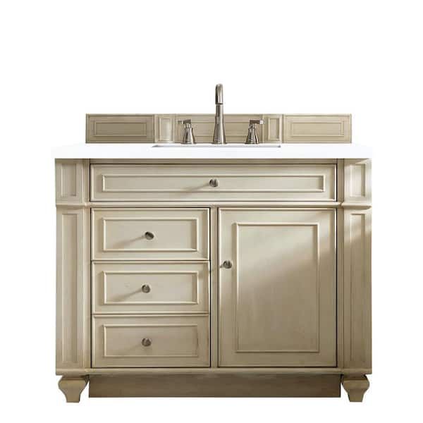 James Martin Vanities Bristol 36 in. W x 23.5 in. D x 34 in. H Single Vanity in Vintage Vanilla with Quartz Top in Classic White