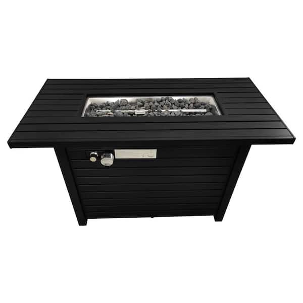 myhomore 25 in. H x 42 in. W Steel Outdoor Fire Pit Table with Lid Black