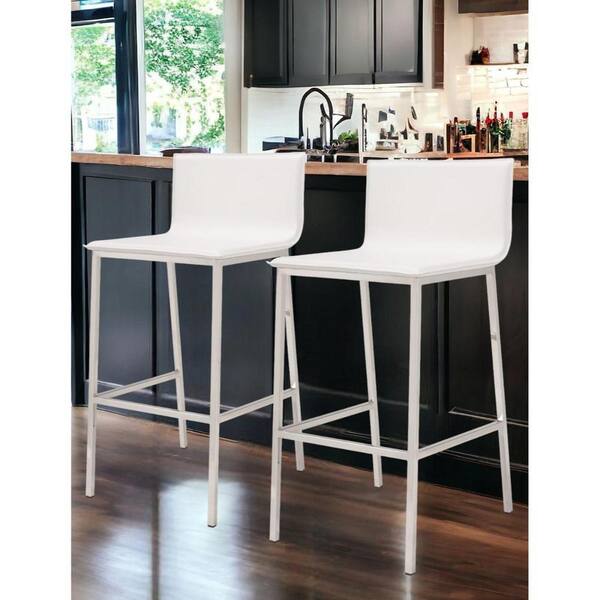 HomeRoots 29.5 in. White Low Back Metal Bar Chair with Upholstery Seat Set of 2