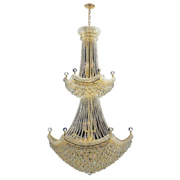 Worldwide Lighting Empire Collection 32-Light Polished Gold and Crystal Chandelier