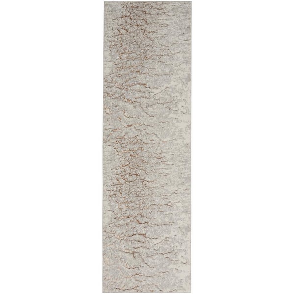 Nourison Glow Grey Mocha 2 ft. x 8 ft. Abstract Contemporary Kitchen Runner Area Rug