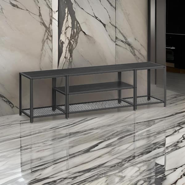 Benjara Sen Gray and Black TV Stand Entertainment Center Fits TVs up to 69.42 in. with Open Center Shelf
