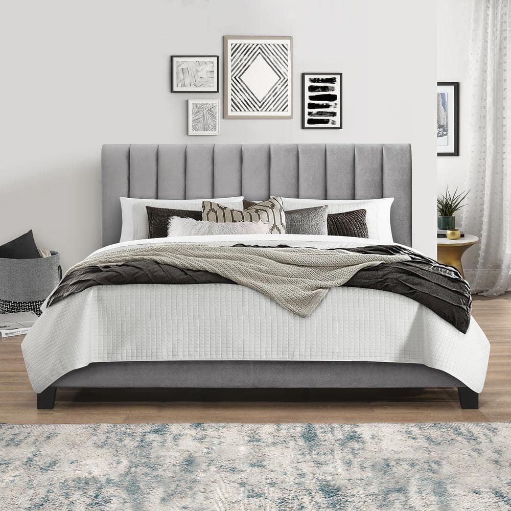 Crestone Upholstered Adjustable Height King Platform Bed, Silver/Gray -  Hillsdale Furniture, 2682-660