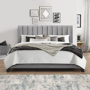 Crestone Upholstered Adjustable Height King Platform Bed, Silver/Gray