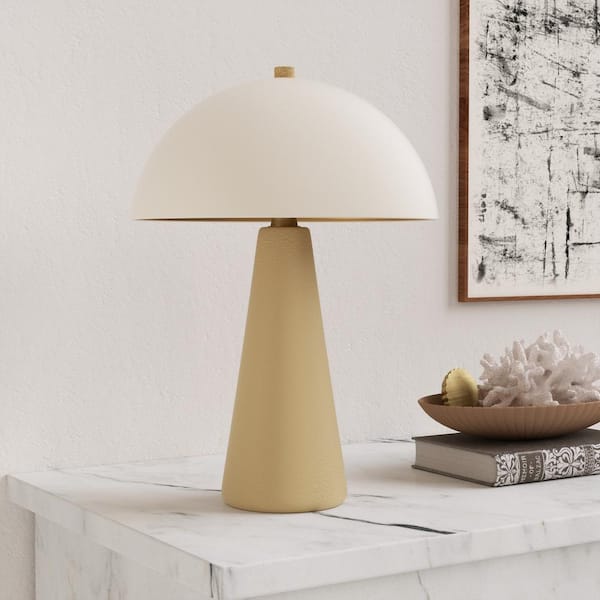Adair 18 in. Beige Ceramic Bedside Table Lamp with Beige Metal Lampshade