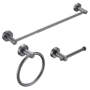 3-Piece Bath Hardware Set with hand towel bar toilet paper holder towel ring in Grey