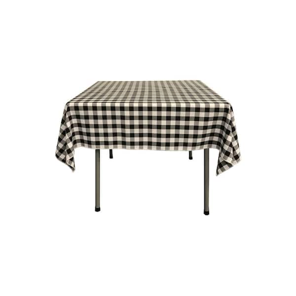 LA Linen 52 in. x 52 in. White and Black Polyester Gingham Checkered Square Tablecloth