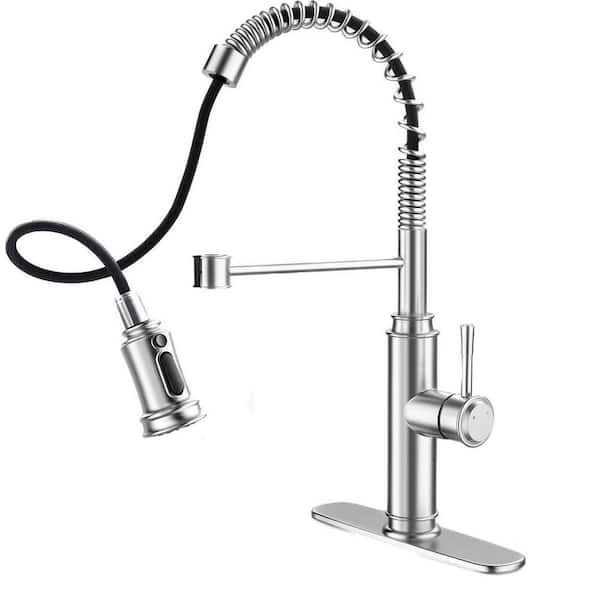 19.8 in.H Single Handle Pull Out Sprayer Kitchen Faucet in Brushed Nickel with 360° High Arc Swivel Spout,3 Way Setting