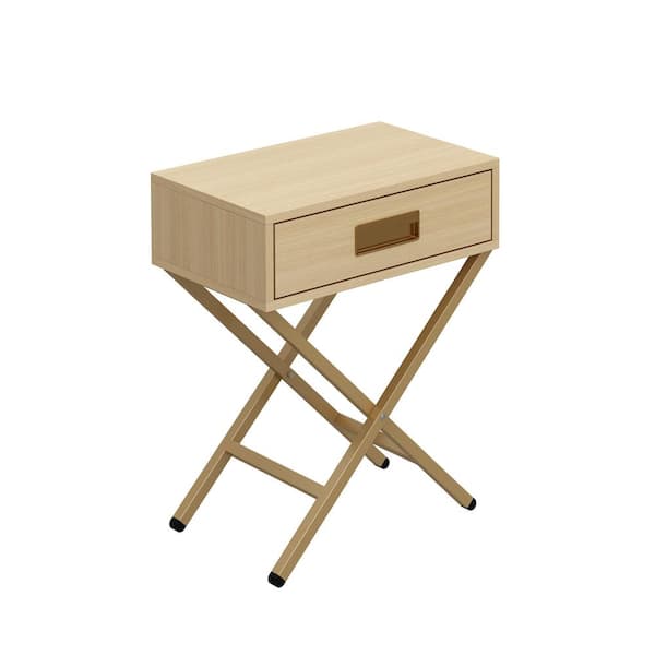 FUFU&GAGA Yellow Wood Grain 1 Drawer 18.9 in. W x 11.8 in. D x 23.8 in. H Wooden Nightstand, End Table with & Minimalist Legs