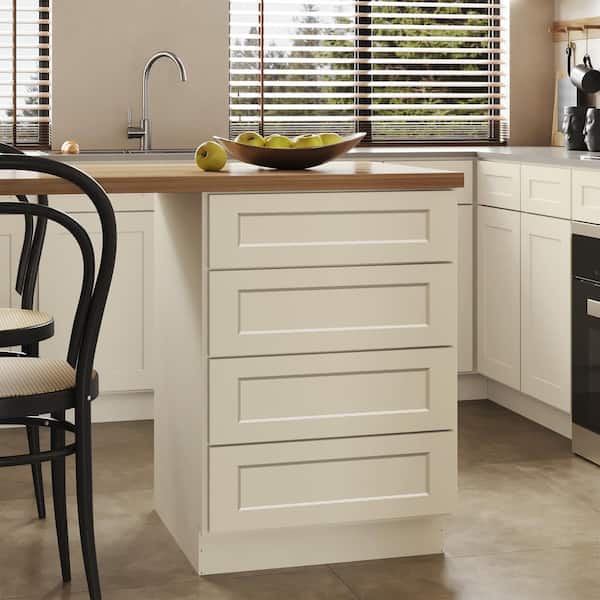 Hausvita 24 in. W x 24 in. D x 34.5 in. H in Antique White Plywood Ready to Assemble Kitchen Base Cabinet with 4 Drawers